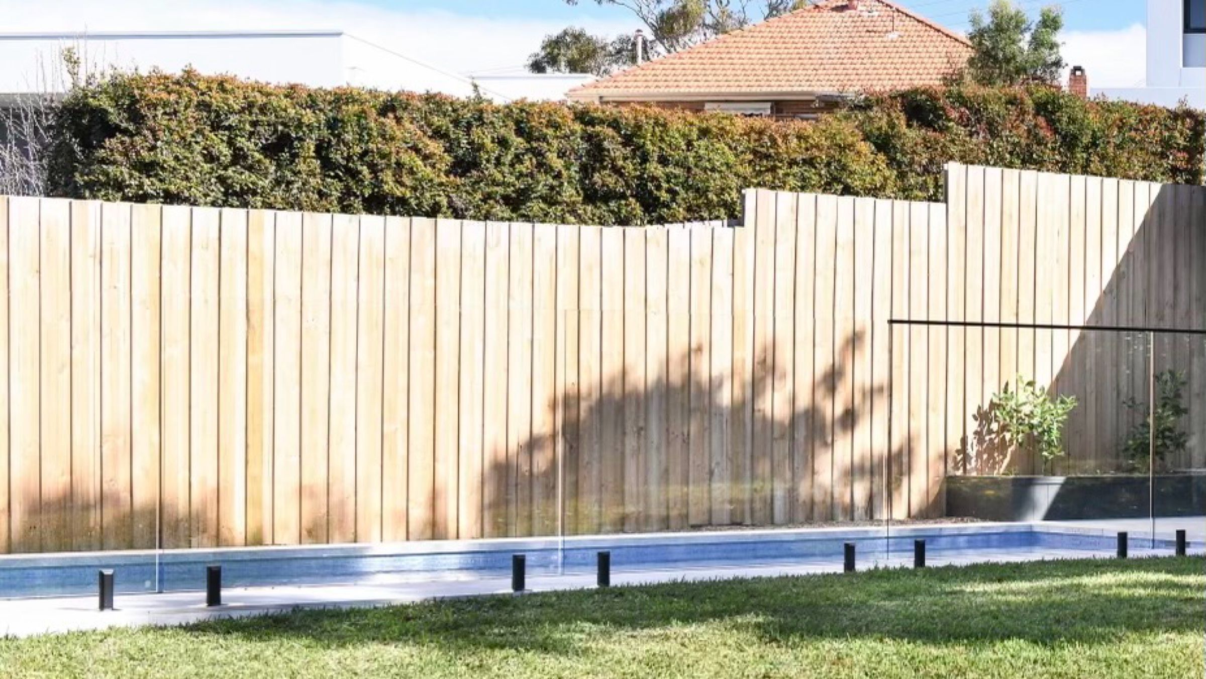 New vertical timber paling fence along a backyard